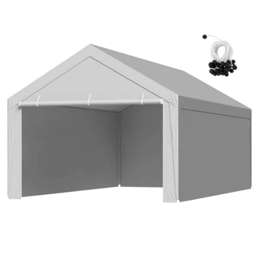 Carport Replacement Canopy Cover for Portable Garage Tent, Grey UV-Resistant Waterproof Heavy-Duty Tarp with Sidewalls, 12 x 20