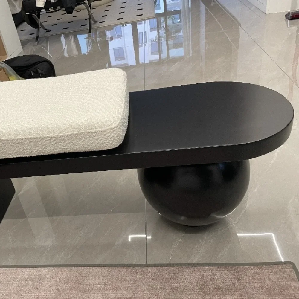 Nordic Wooden Bench Black Ottoman Luxury Living Room Modern Shoe Changing Stool Art Design Home Multifunctional Furniture