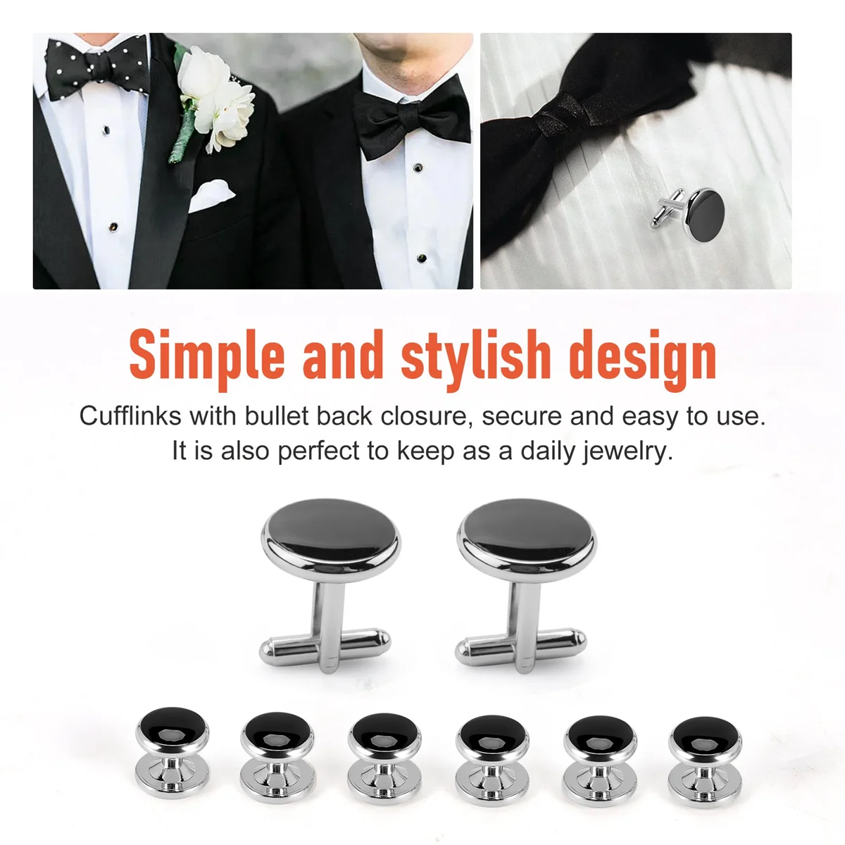 New Cufflinks and Studs Set for Tuxedo Shirts Business Wedding 2 Cufflinks and 6 Studs