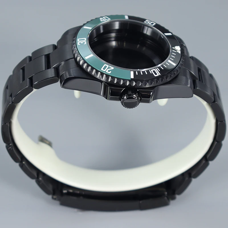 NH35 40MM SUB Ceramic Insert Watch Case Pulseira de safira preto beze verde Fit Seiko NH35 NH36 8215 2824 Movimento Black Watch