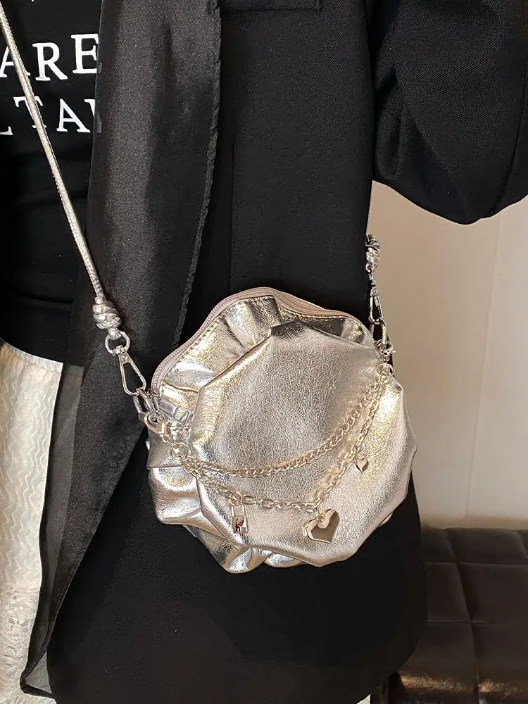 

Women Simple Fashionable Folded Small Round Bag Korean Style Trendy Crossbody Bag Spring Autumn New Versatile One Shoulder Bag