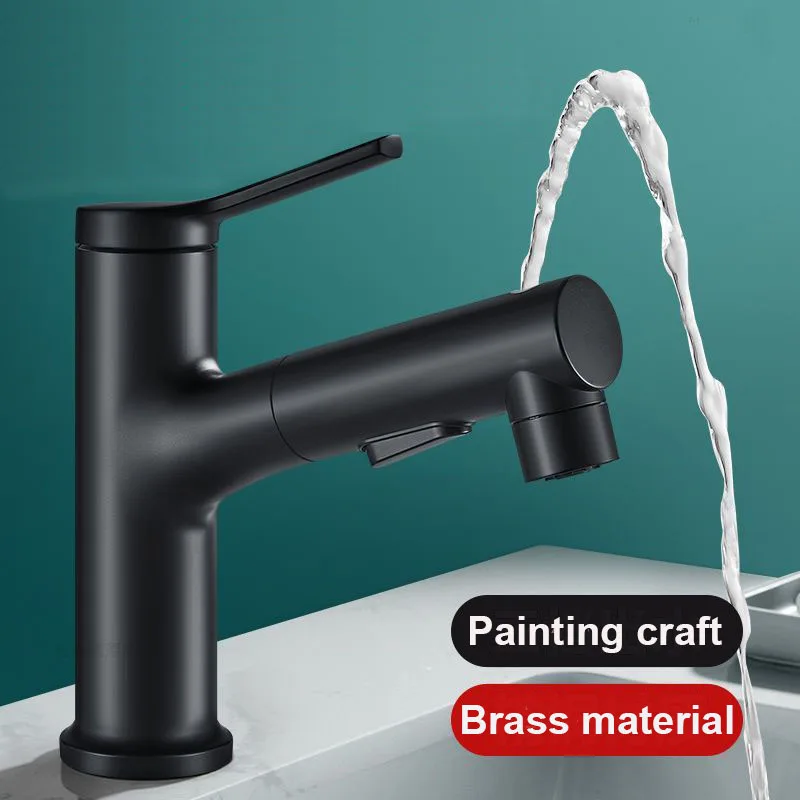 Silver/Black Bathroom Sink Faucet, Anti-Rust Brass Construction,Hot and Cold Water Mixer Tap & Up Spray Design