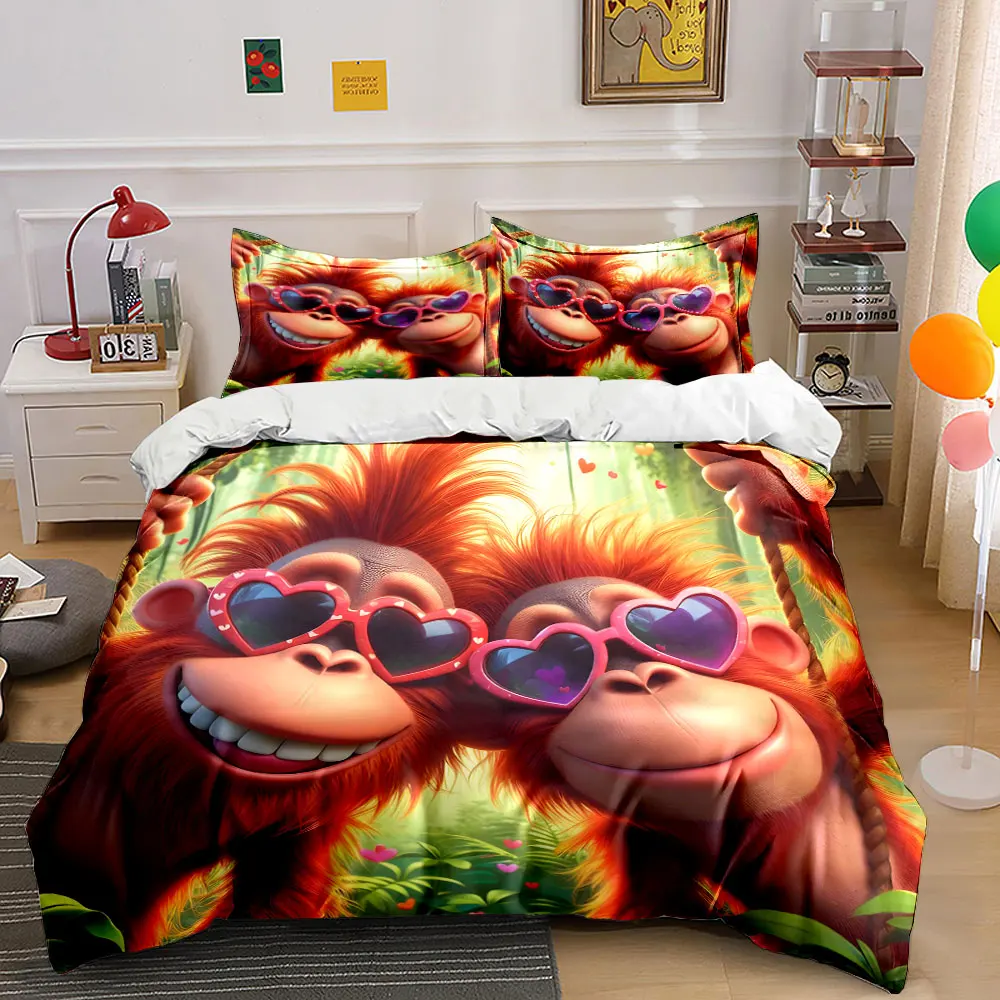 Happy orangutans in heart-shaped glasses Print Soft Comfortable Duvet Cover Bedding Set Included 1*Duvet Cover 2*Pillowcases