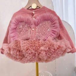 Principessa ragazze vestiti bambini neonata paillettes Cardigan maglione e Tutu vestito vestiti vestito per bambini ragazze abiti dolci 2-7Y