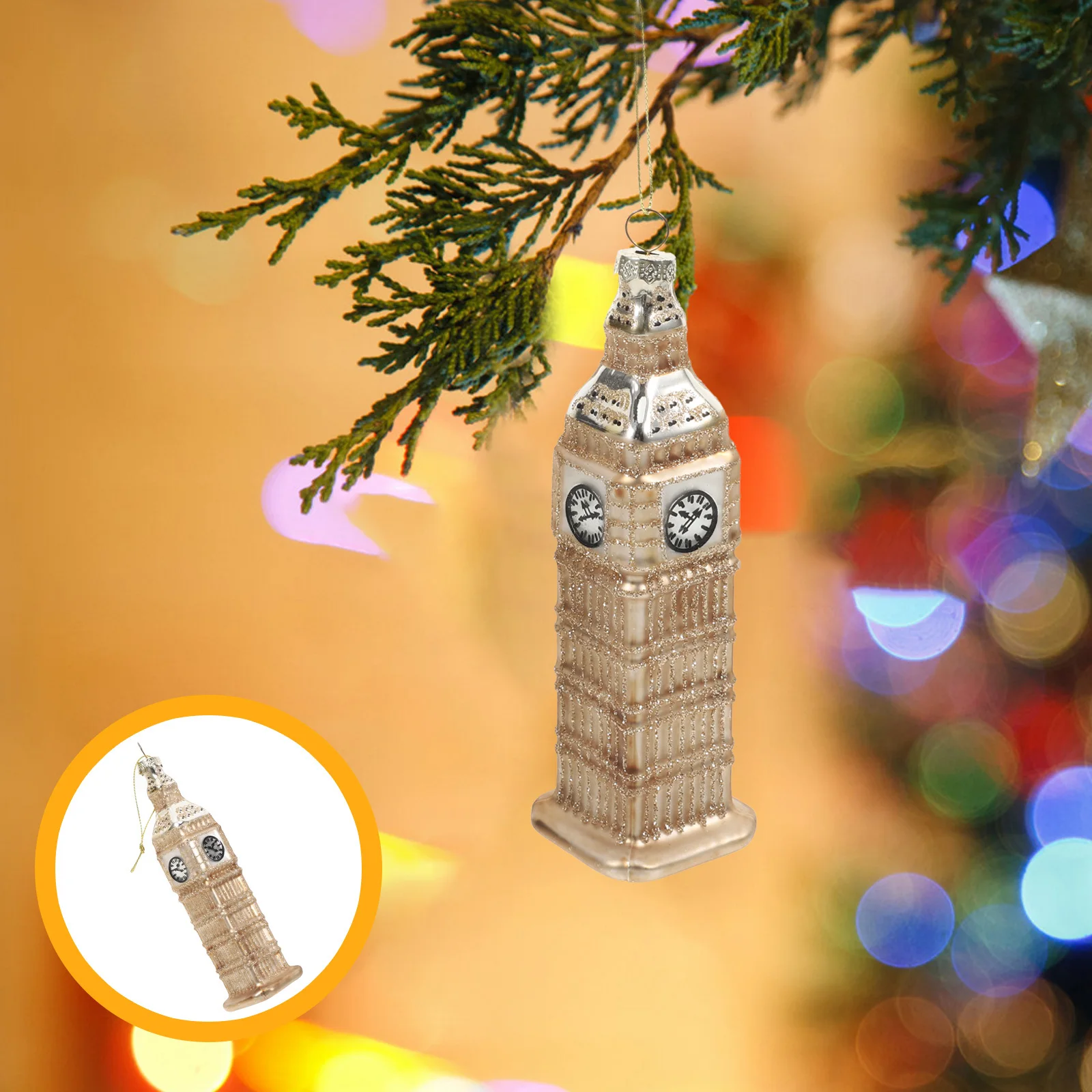 

Christmas London Big Ornament Glass Decorative Hanging Big Tower Statue for Home Xmas Tree Decor