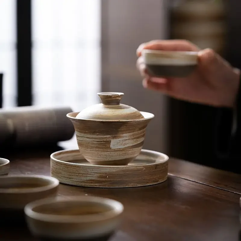 

Керамический чайный сервиз Gaiwan Creative Kung Fu, чайная чаша Zen, грубая керамика, ручная матовая глазурь, чайная чашка, китайская чайная варенька Gaiwan