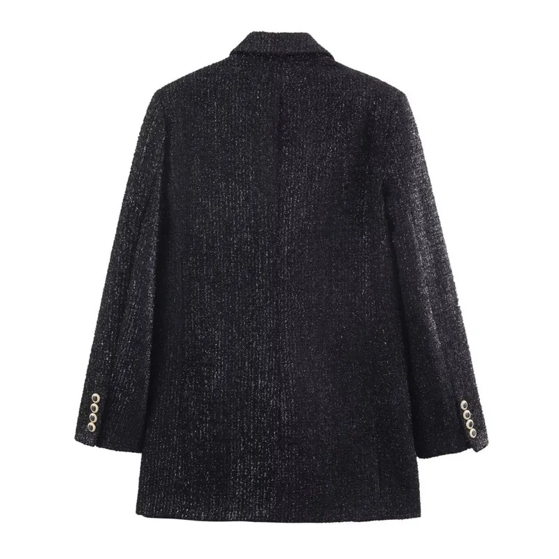 EAEOVNI automne hiver femmes costume manteau mode col cranté à manches longues or Double bouton Blazer veste tempérament vêtements