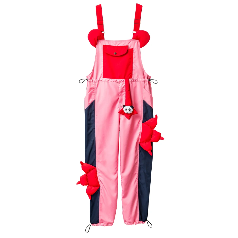 

Мужские комбинезоны-полукомбинезоны Y2K с принтом панды, милые повседневные свободные брюки-карго с контрастными карманами и яркими вставками