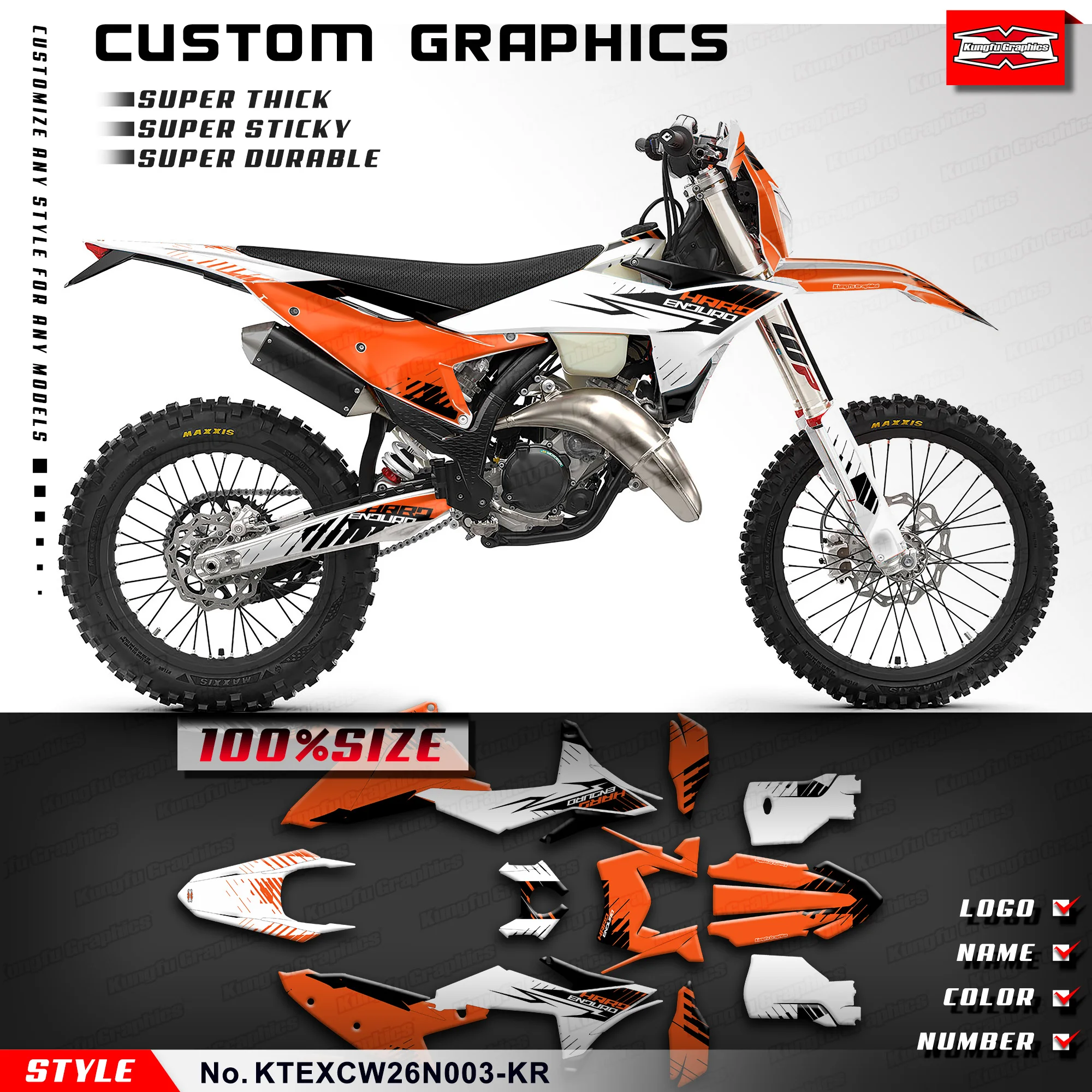 KUNGFU GRAPHICS Custom Adhesive Sticker Vinyl Wrap for KTM 150 250 300 350 450 500 EXC EXC-F XC-W XCW XCF-W 2026 Decal Kit
