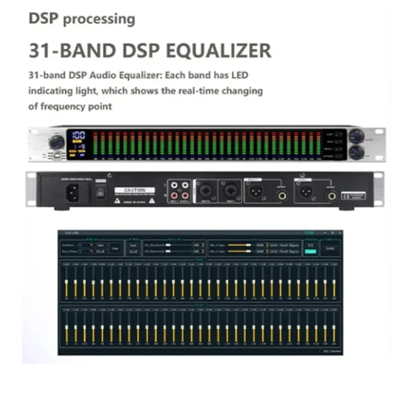 31 Band Equalizers 10 Effects Digital Equaliser 30W Audio Processor LED Spectrum Display Noise Reduction For Home Theater DJ KTV