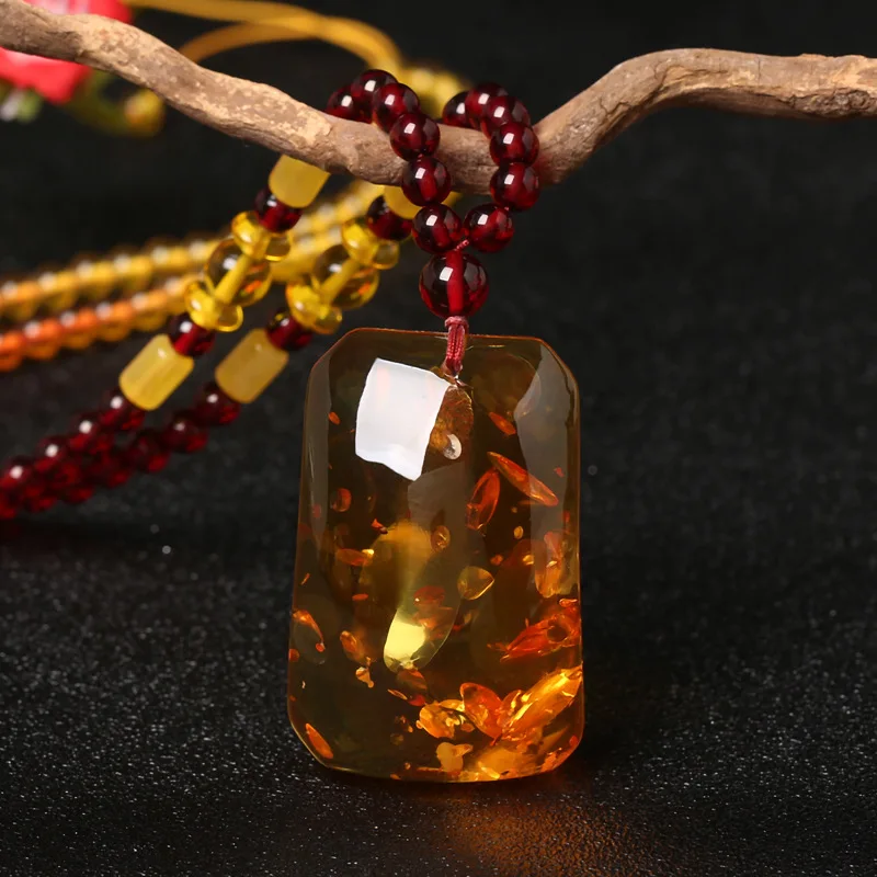 

Amber Pendant Sweater Chain Unisex Chicken Oil Yellow Amber Pendant Long Necklace Ethnic Style Old Amber Necklace