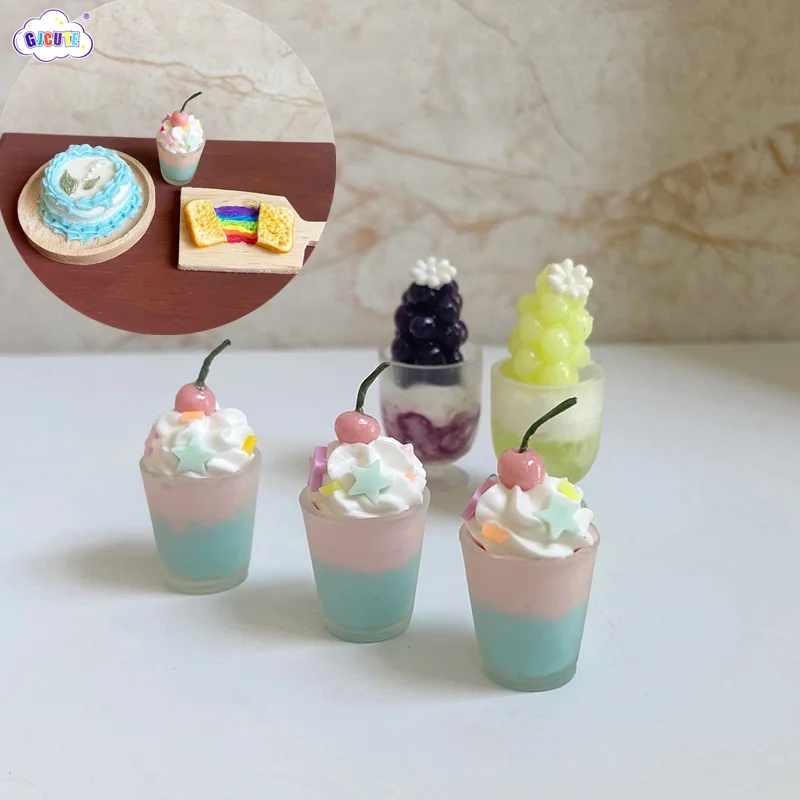 1/4Pc 1:12 1:6 Dollhouse Miniature Cherry Ice Cream Sundae Cup Model Dolls Kitchen Food Dollhouse Decoration Accessories