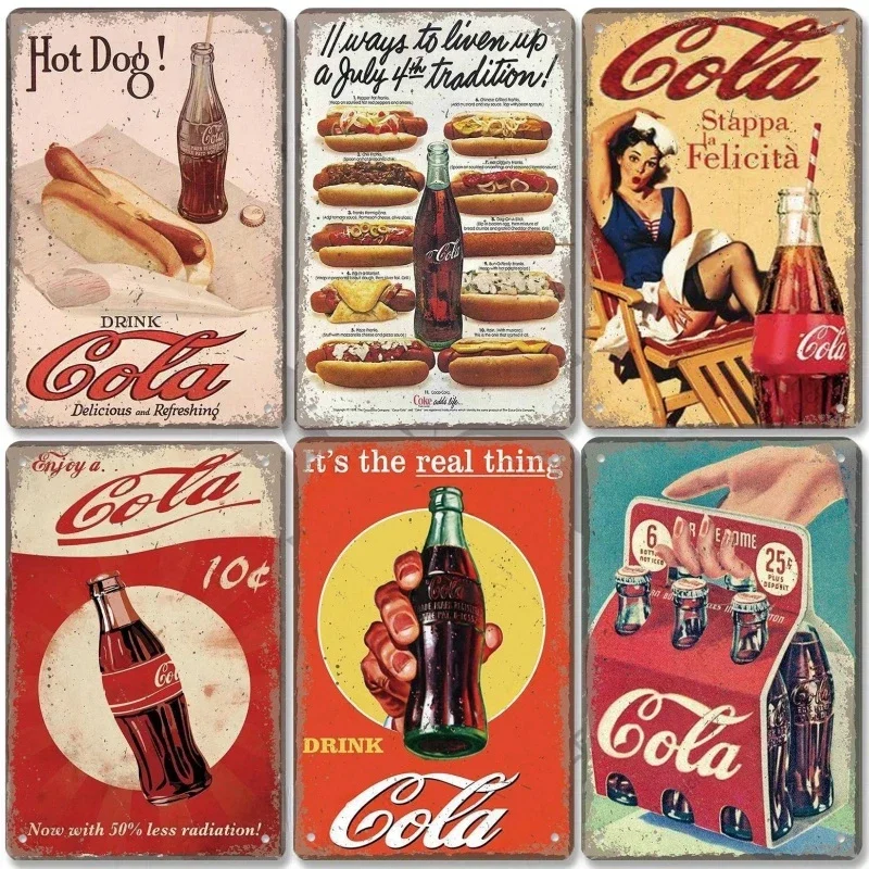 Cola Soft Drinks Poster Metal Tin Signs Vintage Girls Drink Cola Bottles Metal Plate Wall for Bar Pub Club Restaurant Decor