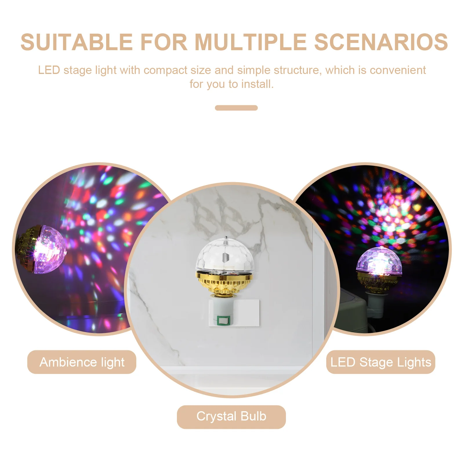 مجموعة واحدة من مصابيح كروية ملونة LED لمبة كريستالية دوارة مدمجة Dj ضوء صغير لتزيين أجواء الحفلات الداخلية والنوادي #3