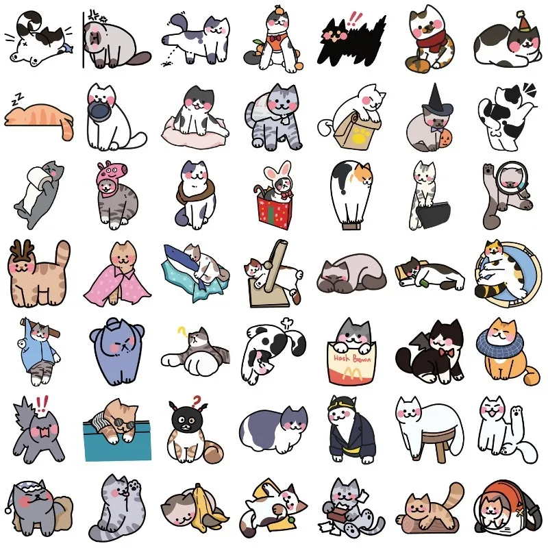 50pcs Cartoon Personality Cat Creative Graffiti Decorative Stickers