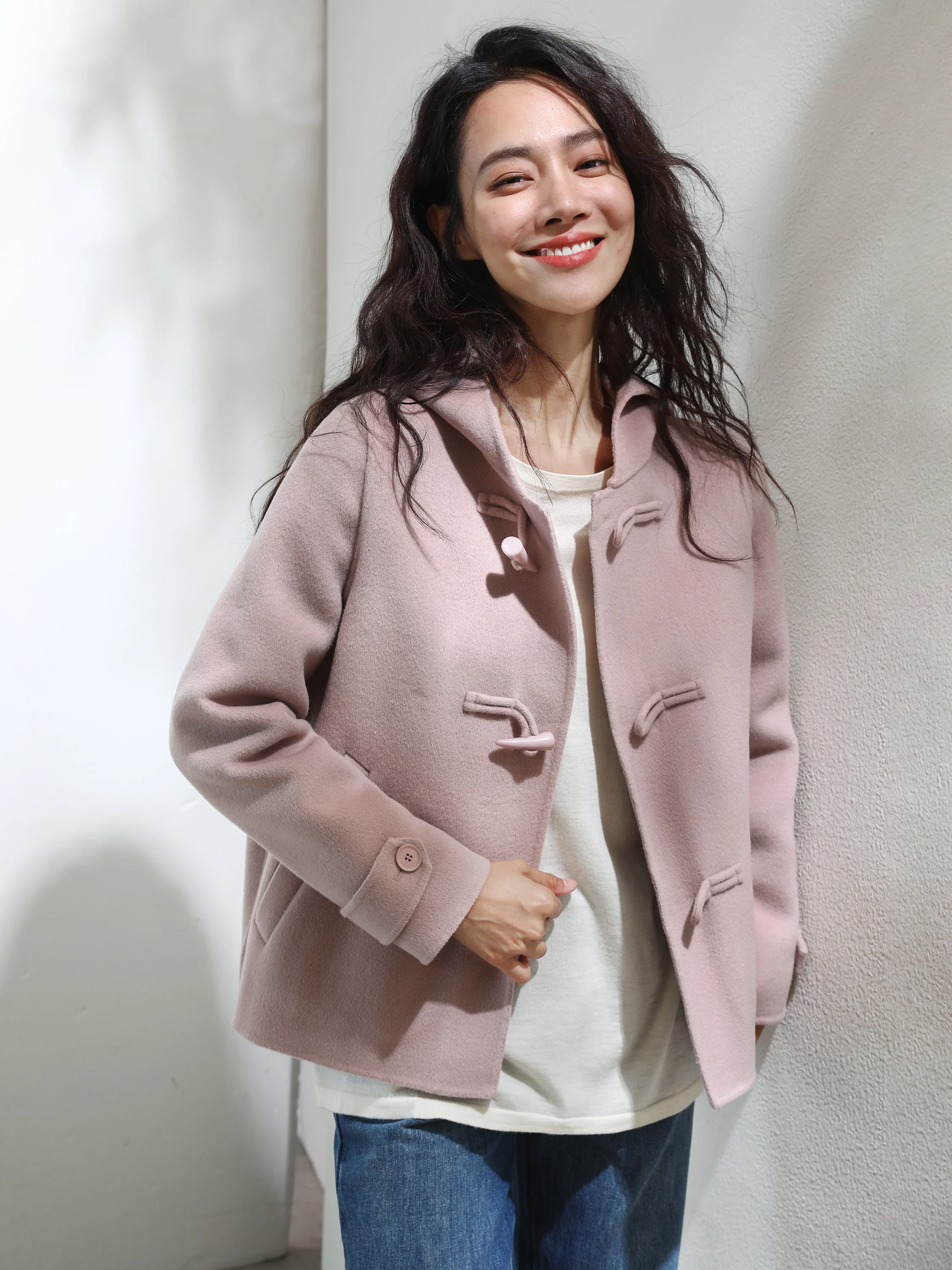 

ort Double-Faced Woolen Coat for Women Button-Up Lapel Jaet Miccbeirn Brand Commute Sle Pure Color Simple Design