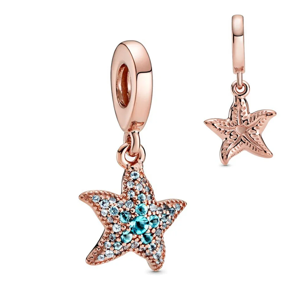 

Sparkling Blue Starfish Pendant Charm Fit Original Pandora Bracelet & Necklace DIY Women Jewelry Gift