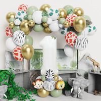 23/57pcs Jungle Safari Animal Number Balloons Set Kids 1 2 3 Years Birthday Party Decorations Wild One Green Latex Helium Globos