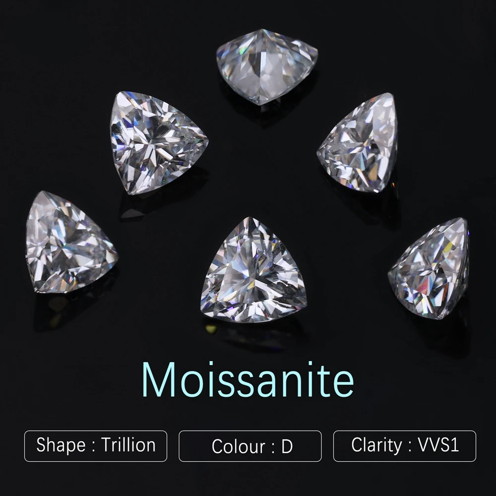 Eme jewe Trillion Cut مويسانيتي حجر فضفاض، أبيض D اللون VVS1 وضوح قطع ممتاز لصنع المجوهرات مع شهادة