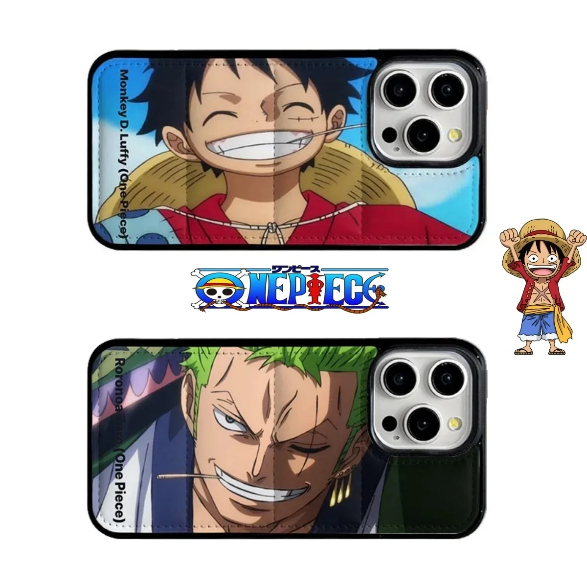 

Cute Anime O-One P-Piece Luffy Zoro 3D fluffy Down Jackets cloth Phone Case for iPhone 11 12 13 14 15 16 17 Pro Max Plus Cover
