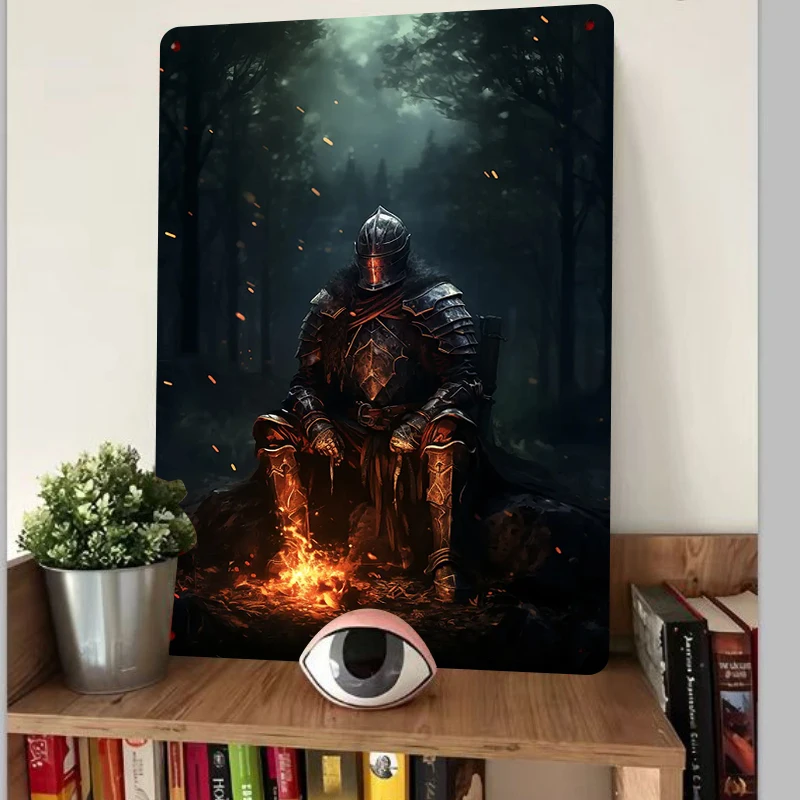 Medieval Armored Warrior Metal Wall Art Vintage Dark Style Home Living Room Study Decor Hanging Decoration