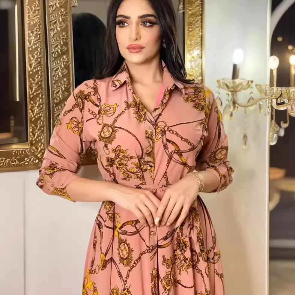 

Digital Printed Single Breasted Long Dress Spring Autumn Women New Fashionable Women's Casual Long Sleeved Shirt Collar Dress