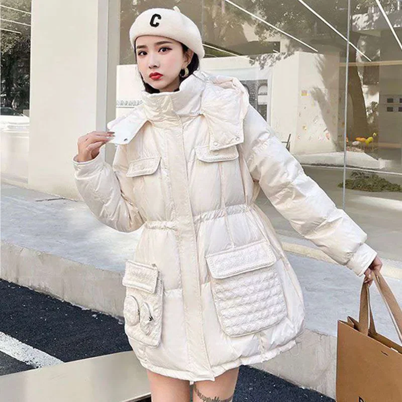 

2024 New Women Down Jacket Winter Coat Female Mid Length Version Parkas Thick Warm Outwear Fashion Hooded Versatile Overcoat