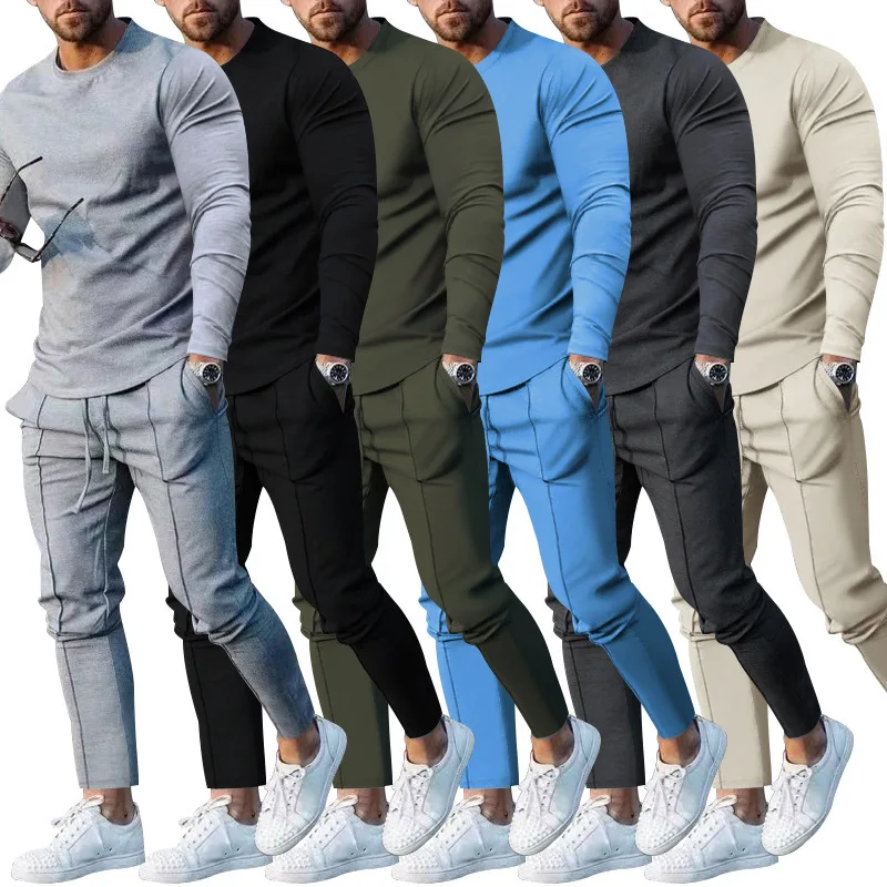 

New Longsved Men's Sports Suit Crewneck T-shirts And Pants Set Casual Autumn Outfit Long Sleeve Long Pants Fitness Ensemble