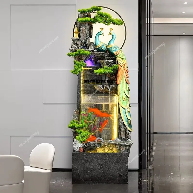 Y136 Peacock Flowing Water Living Room Tank Chinese Fish Pond Beauty Lucky Opening Floor Ornaments Creative Home