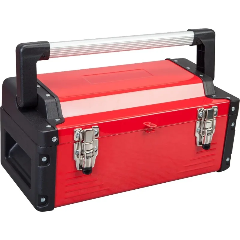 

Metal Tool Box 16 Inch Steel Portable Tool Storage with Removable Tray Double Lock Toolbox Durable Aluminum Alloy Handle
