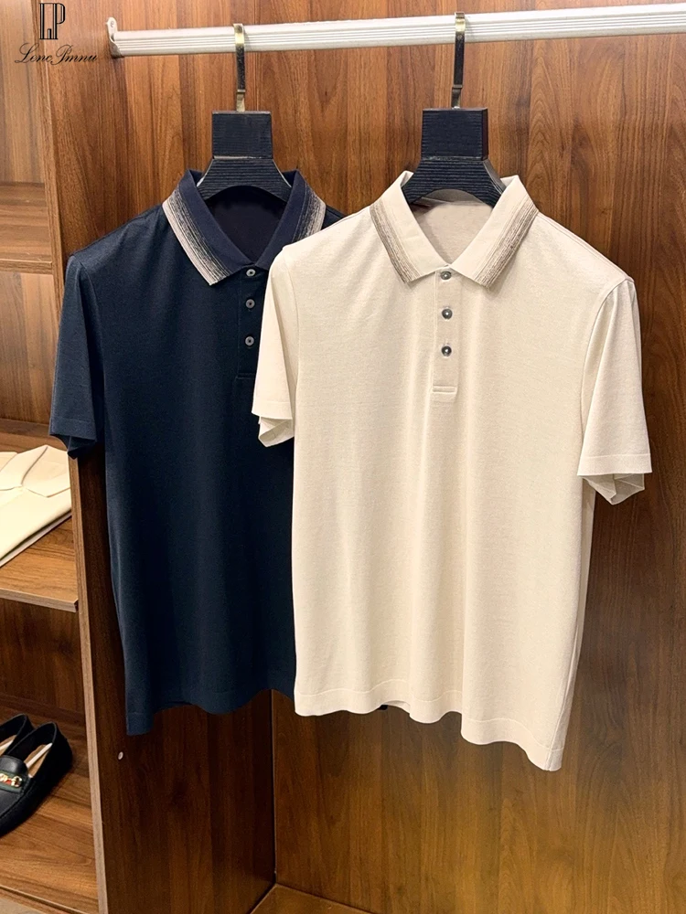 

Мужская летняя новая повседневная трикотажная рубашка с коротким рукавом и отложным воротником из хлопка и полиэстера