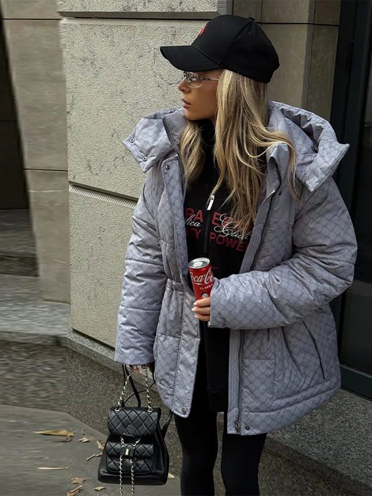 

Women Fashion Casual Cotton Jacket Hooded Long Sleeved Thick Warm Coat Adjustable Waist Winter Outwear New Commute Clothes