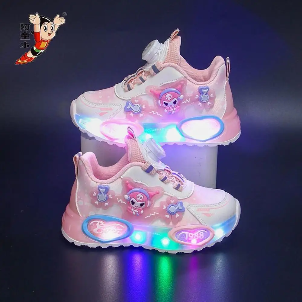 

Kawaii Sanrio кроссовки Kuromi для девочек, милые повседневные сандалии со светодиодной подсветкой и дышащей сеткой, детские пляжные сандалии, кроссовки, подарок