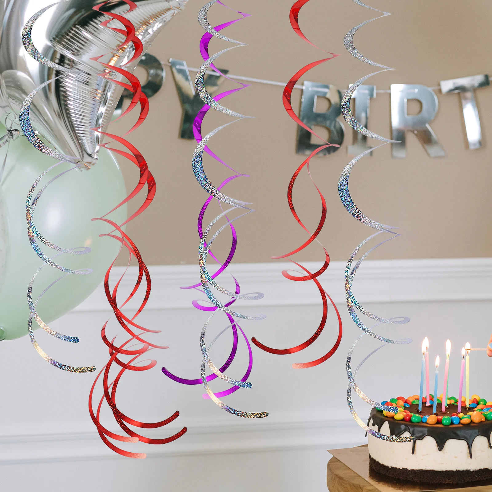 

5Sets Hanging Swirl Decorations Holographic Colored Party Ceiling Decoration for Wedding Birthday Christmas Party Supplies