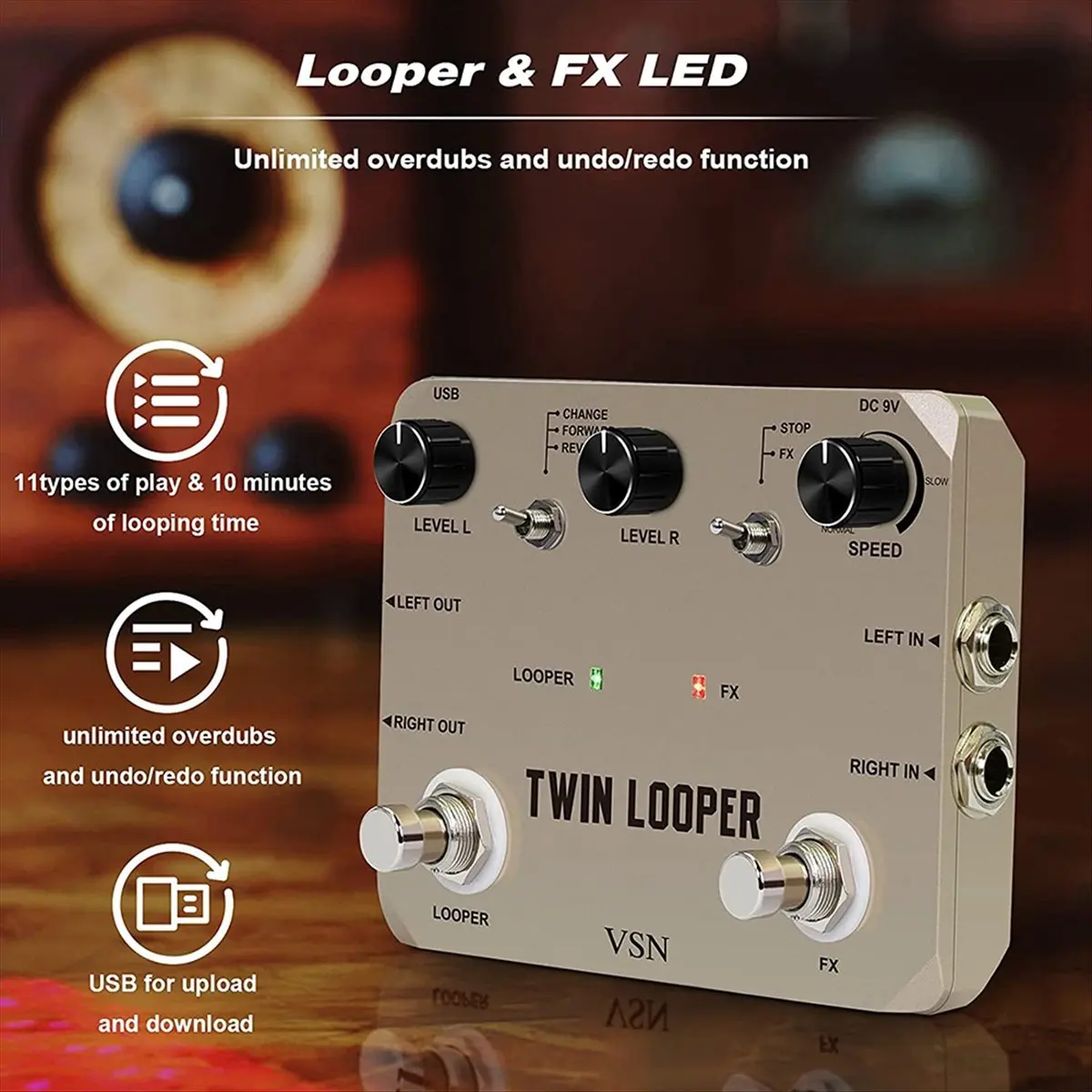 【~-nuevo-abhw】pedal-de-efectos-para-guitarra-electrica-con-doble-bucle-estacion-de-bucles-11-modos-de-reproduccion-entrada-salida-estereo-10-minutos-de-grabacion