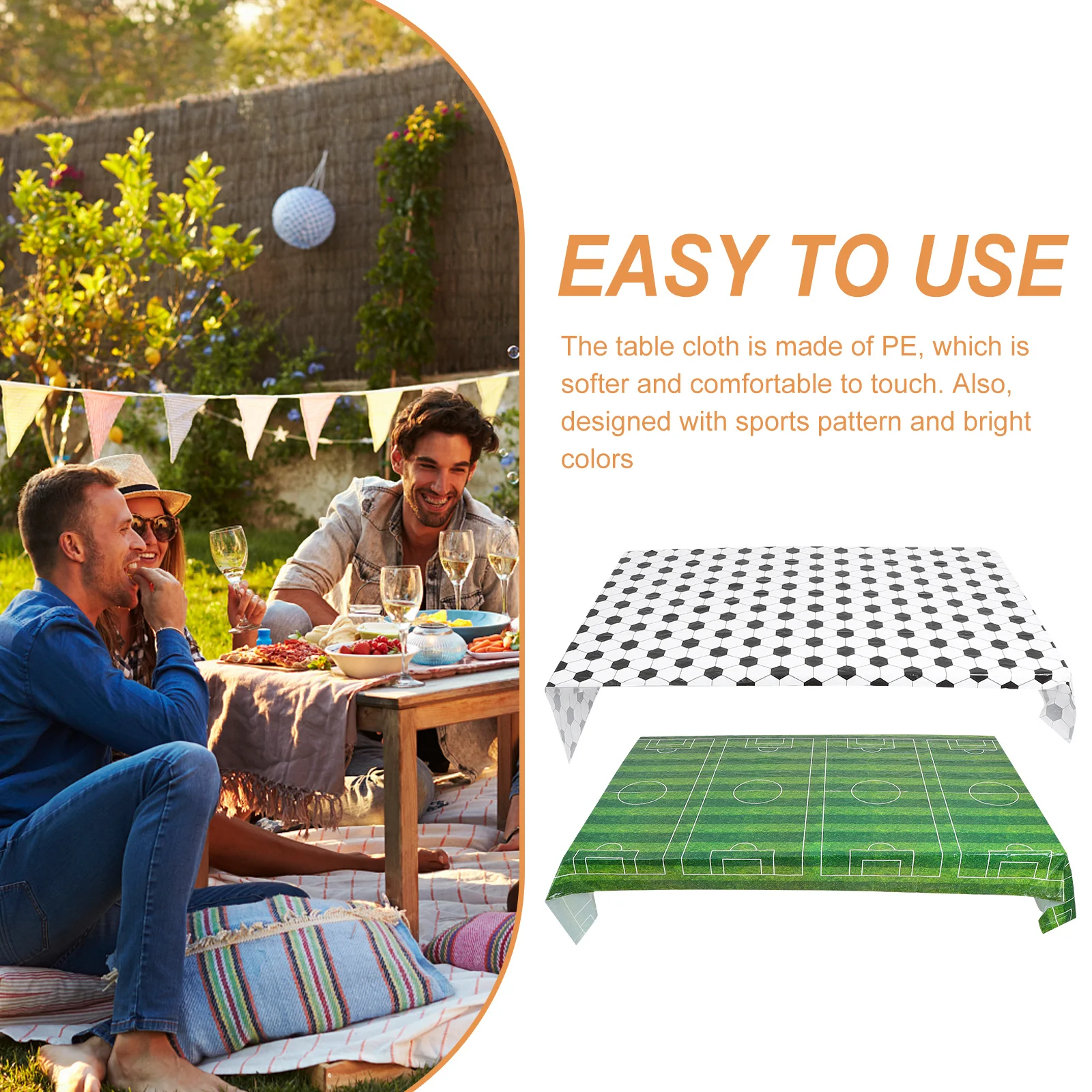 

2pcs Pe Tablecloth Rectangle Football Theme Decorative Cover For Birthday Party Sports Event Picnic Reusable Plastic Table Cover