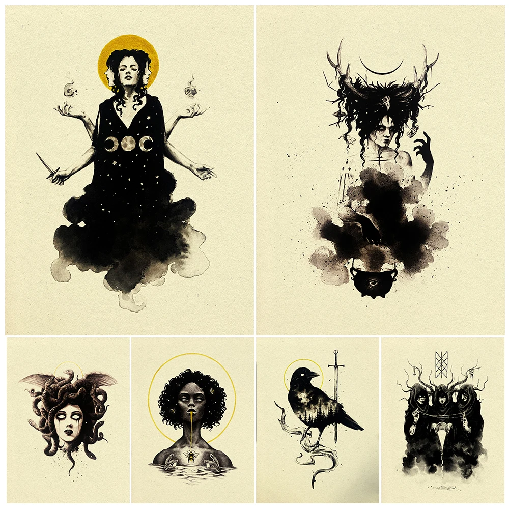 

Hekate,Medusa,Oshun Vintage Wall Art Canvas Painting Gods And Witches In Folk Legends Art Poster And Print Home Decor Unframed