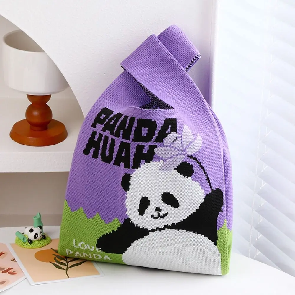 

Сумка с пандой, женская сумка, вязаная сумка, кошелек для монет, большая вместимость, милые сумки на запястье, многоразовая сумка для покупок, вязаные сумки с пандой