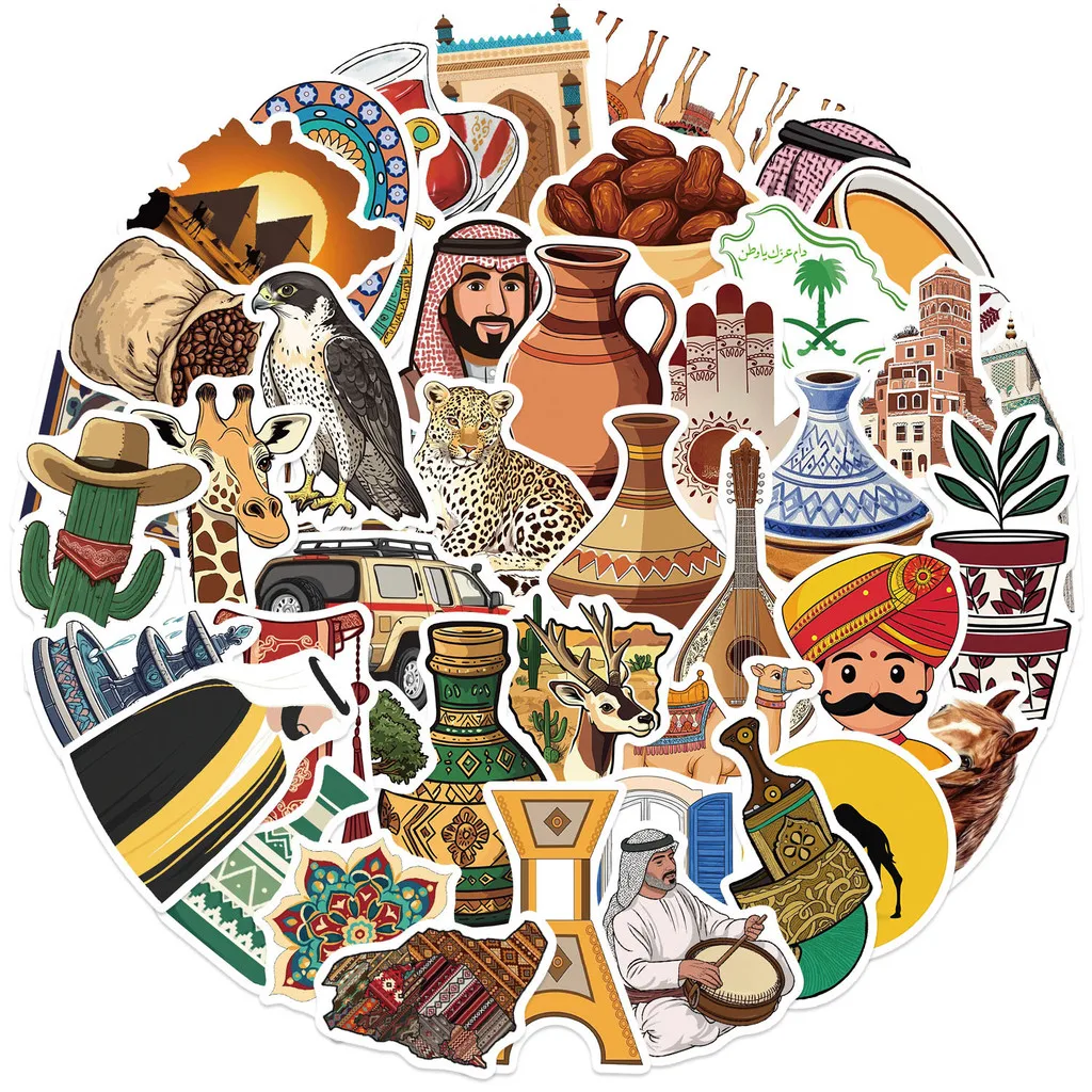 50枚入り 漫画風中東アート グラフィティステッカー - ギター、ノート、荷物用の鮮やかなDIYデコレーション AnimeWorlds Store