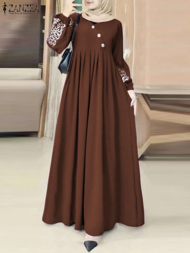 2024 Zanzea Moslim Mode Jurk Abaya Vrouwen Elegante Lange Mouw Vestidos Ramadan Maxi Zonnejurk Casual Kaftan Isiamic Kleding