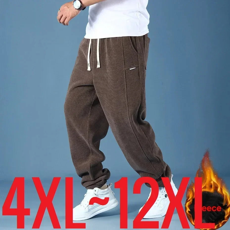 

Брюки спортивные мужские с флисовой подкладкой, теплая зимняя одежда для бега, вельветовые Теплые штаны, большие размеры 12XL