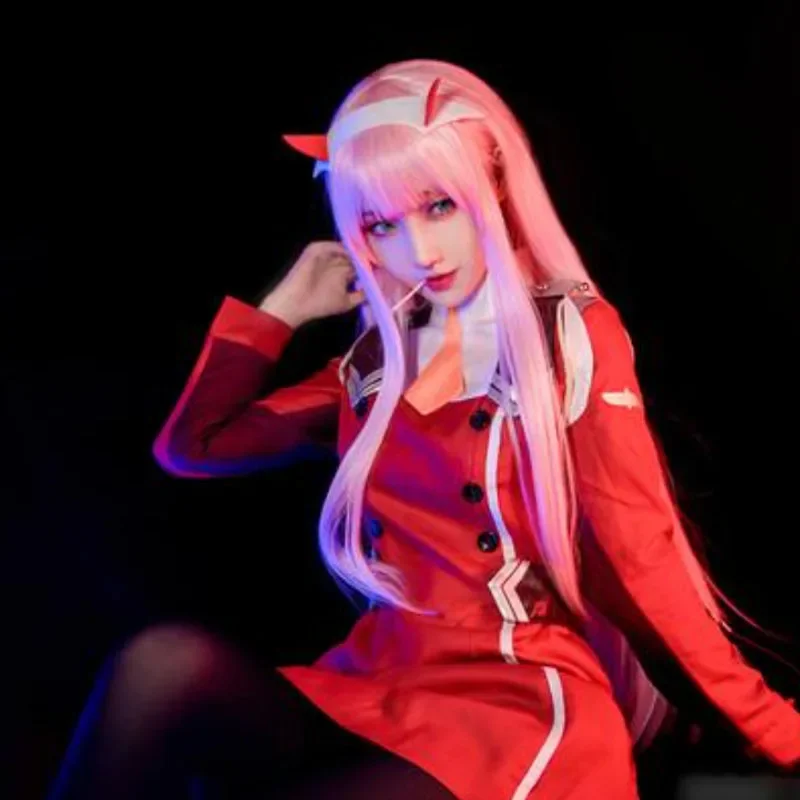 Kate zero two 02 코스프레 코스튬 원피스 가발, 섹시한 여성 코스프레 머리띠, 할로윈 가장 무도회