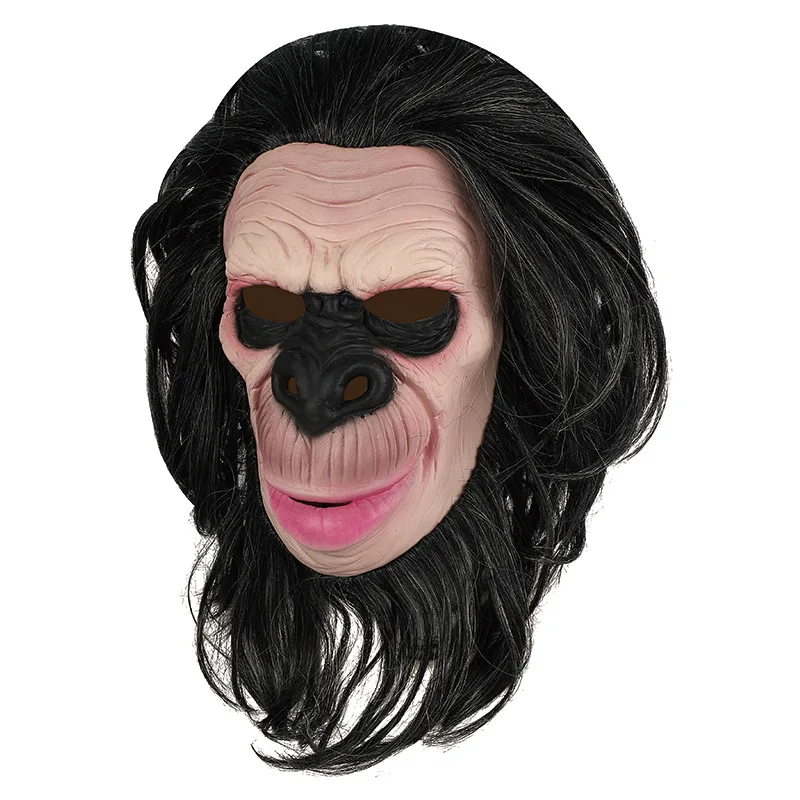 Realistische Affen-Halloween-Maske für Erwachsene – Latex-Gesichtsmaske mit angenähtem Fell – Kostüm- und Requisiten-Accessoire – Detail 3
