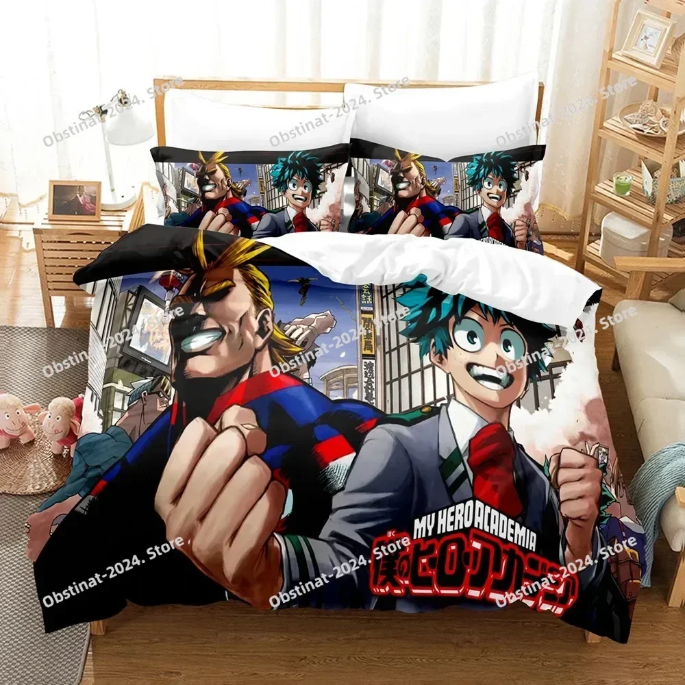 طقم سرير My Hero Academia طقم سرير مطبوع عليه الرسوم المتحركة اليابانية مع غطاء وسادة غطاء لحاف ناعم فردي مزدوج الملكة سوبر كينج مقاس