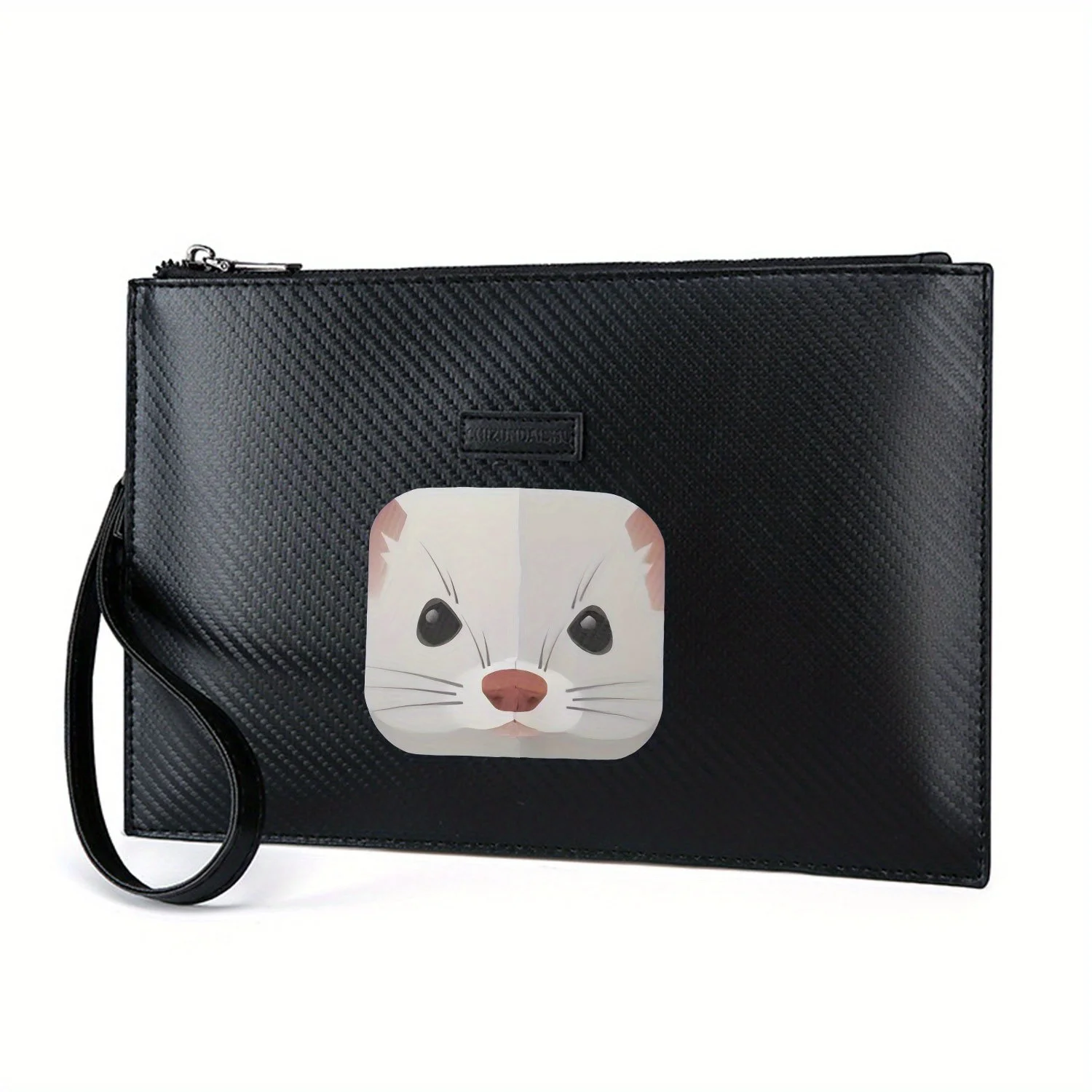 حقيبة يد رجالية من البولي يوريثان مطبوعة على شكل وجه قطة بيضاء، عصرية وعملية للحمل اليومي