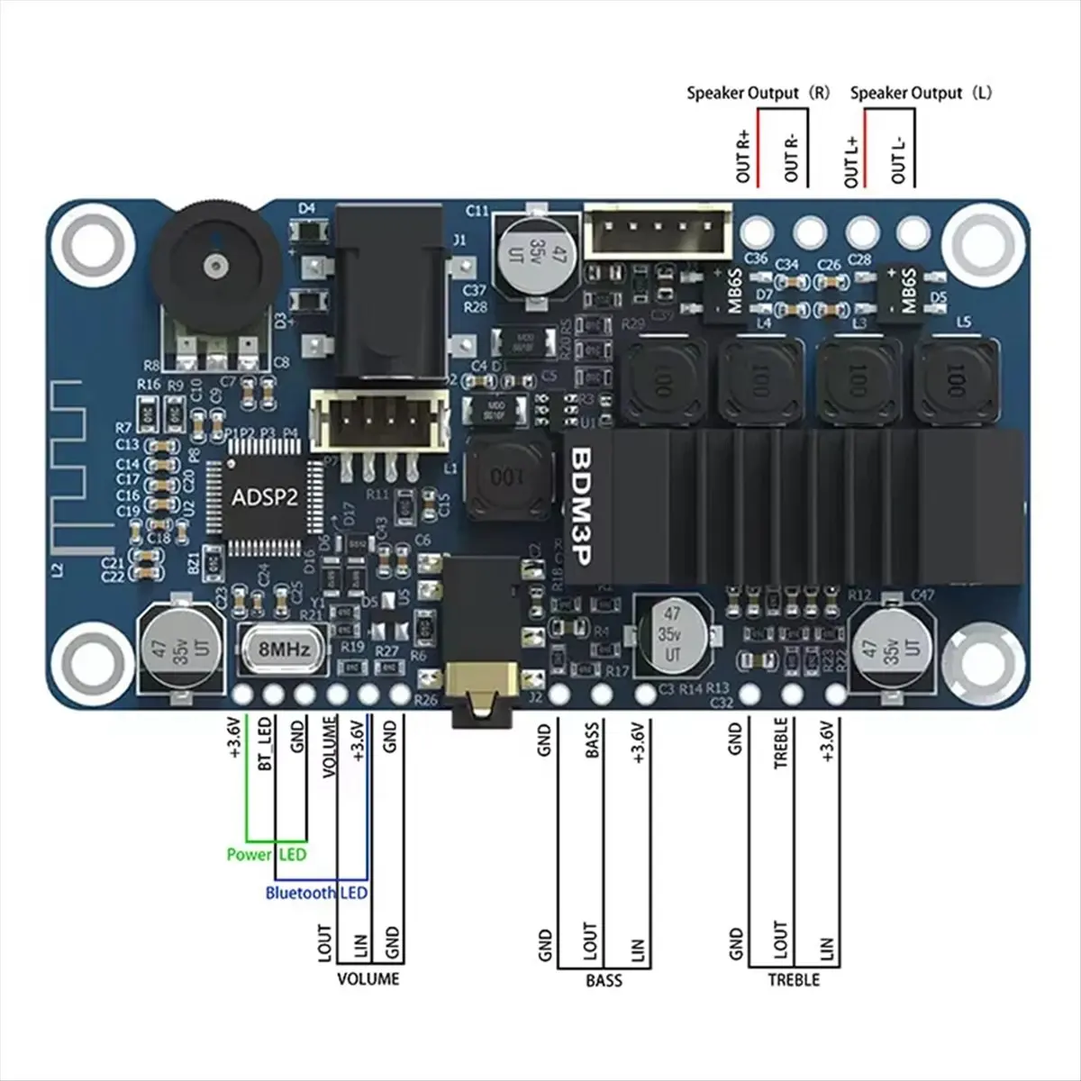 TPA3116 2x50W Bluetooth Amplifier Board Module 2.0 Stereo Class D Amp Board for DIY Audio System BDM3P