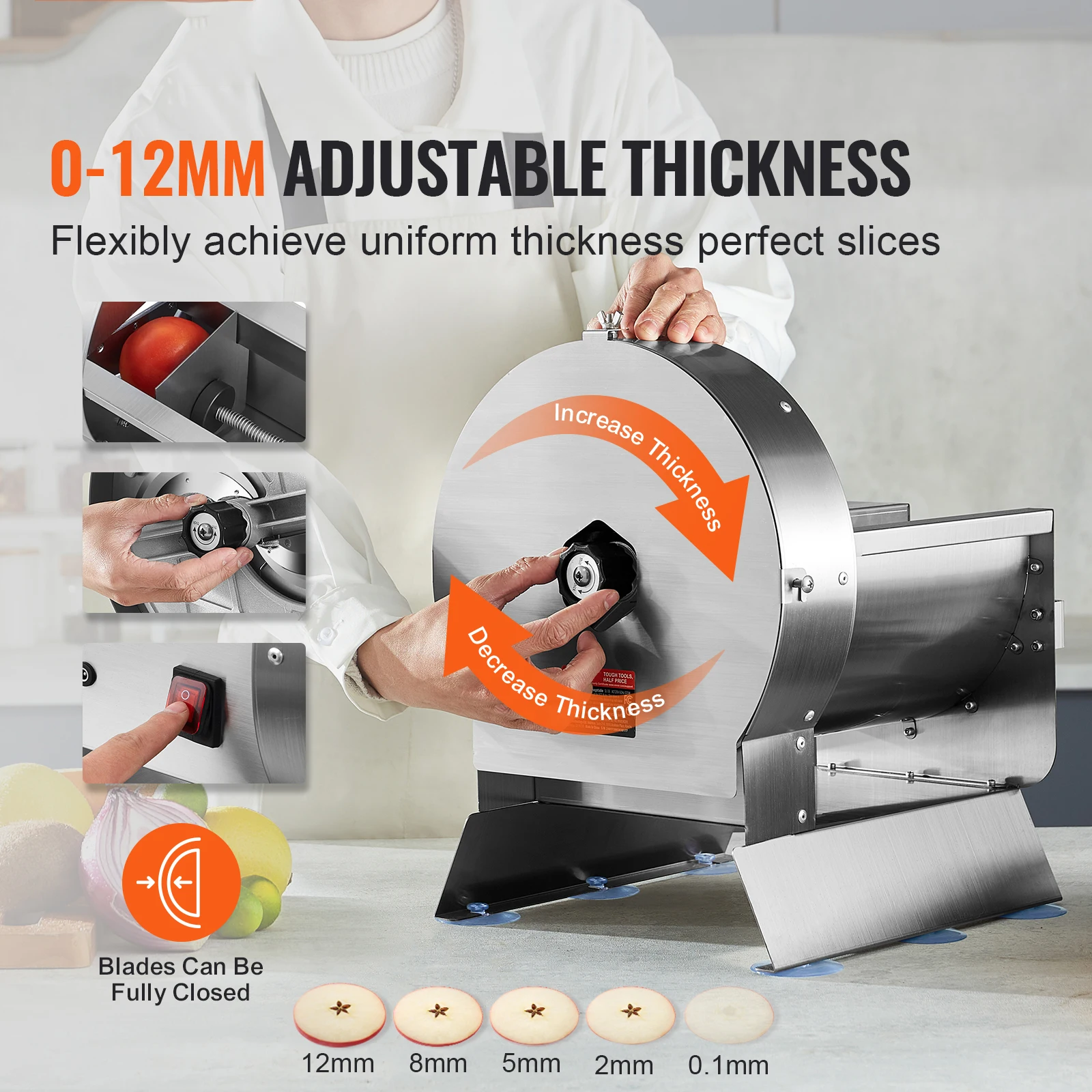 ماكينة تقطيع الخضروات الكهربائية من SucceBuy بسمك 0-12 مم ماكينة تقطيع الطعام التجارية القابلة للتعديل من الفولاذ المقاوم للصدأ #2