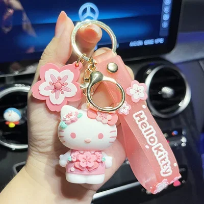 

Cartoon Keychain Kawaii Pink HelloKittys Key Ring Cute Melody Kuromi Couple Bag Ornament Sakura Accessories Pendant Gift