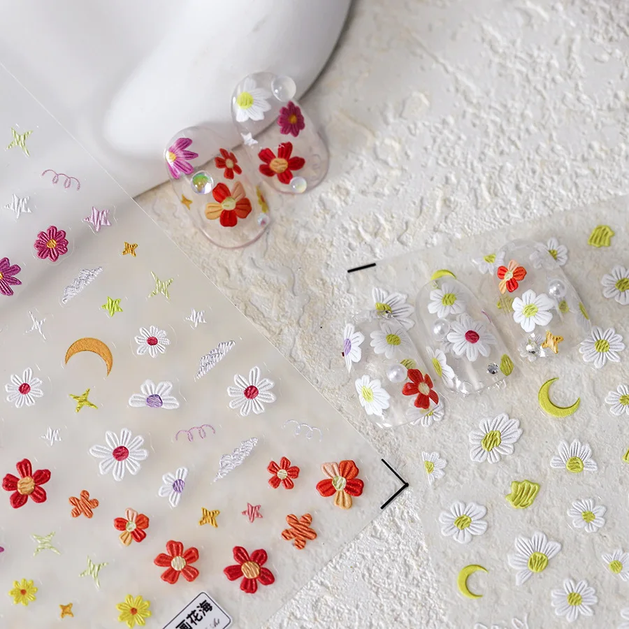 5d Nail Art Aufkleber einfache Gänseblümchen Graffiti Blume Nagel Aufkleber Ölgemälde Gänseblümchen Relief dünne durchscheinende Nail Art Aufkleber