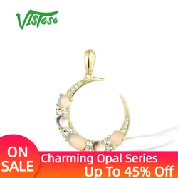 VISTOSO Genuine 14K 585 Yellow Gold Pendant for Women Sparkling Opal Blue Moonstone White Topaz Diamond Delicate Fine Jewelry